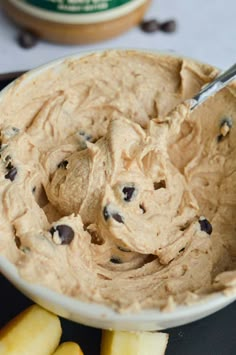 a bowl filled with peanut butter and chocolate chips