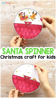 santa's ship paper plate craft for kids with text overlay that says santa spinner christmas craft for kids