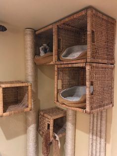 the cat tree is made out of wicker