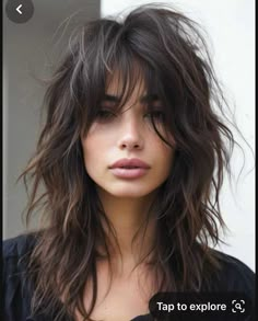 Long Shag Haircut With Bangs Thick Hair, Long Shaggy Haircuts, Rocker Hair, Modern Shag Haircut, Long Shag Haircut, Long Shag, Shaggy Haircuts, Choppy Layers