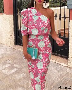 Color: hot-pink, Size: M Summer Prints Fashion, Mode Prints, Banquet Dresses, Summer Dresses For Wedding Guest, Dress Sleeve Styles, Dress Women Elegant, Floral Patchwork, Flower Print Dress, Elegant Pattern