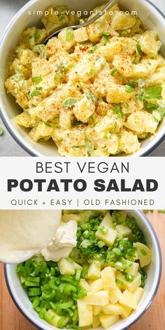 the best vegan potato salad recipe in a bowl