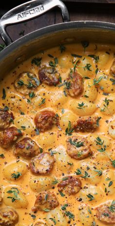 Creamy Butternut Squash Gnocchi with Sausage, Thyme, and Sage in a stainless steel pan November Soup Recipes, Food For Single Person, Cozy Healthy Recipes, Easy Fall Recipes Dinner Healthy, Fall Recipes 2024, Vegetarian Fall Dishes, Gourmet Autumn Recipes, Cozy Winter Recipes Dinners, Fall Meals Crockpot