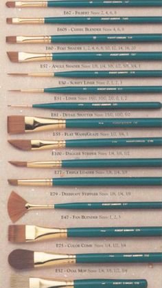 the brushes are lined up and ready to be used in this painting project, which is also available for purchase