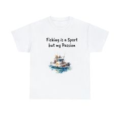 The unisex heavy cotton tee is the basic staple of any wardrobe. It is the foundation upon which casual fashion grows. With our unique fishing boat design for all those fishing enthusiasts.  The specially spun fibers provide a smooth surface for premium printing vividity and sharpness. No side seams mean there are no itchy interruptions under the arms. The shoulders have tape for improved durability. .: 100% cotton (fiber content may vary for different colors) .: Medium fabric (5.3 oz/yd² (180 g Boat Design, Fishing Boat, My Passion, Shirt Price, Cotton Fiber, Heavy Cotton, Cotton Tee, Gender Neutral, Casual Fashion