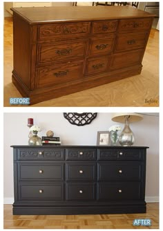 the before and after pictures of an old dresser