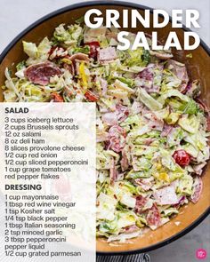 a recipe for a salad in a skillet with ingredients on the side, including lettuce, tomatoes and other vegetables