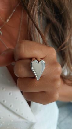 Sideways Heart Ring, Silver Heart Ring, Heart Ring, Love Ring, Gift for Girlfriend, Statement Ring, Heart Jewelry, Minimalist Ring 100% Handmade   100% Solid Sterling Silver  Width 21.0 mm  Length 16.0 mm Weight 16.0  grams (Weight may vary by size) Μade to order  Free shipping Tracking number  Elegant gift box and gift bag Accepted return for resizing  Acceptable return for repair  FOR MORE RINGS VISIT MY STORE https://www.etsy.com/shop/JEWELSinART?ref=seller-platform-mcnav§ion_id=25343190 Our Minimalist Heart Charm Ring For Valentine's Day, Simple Heart Shaped Promise Ring, Valentine's Day Minimalist Heart Ring With Charm, Heart-shaped Stackable Rings As A Gift, Simple Heart Rings For Valentine's Day, Simple Heart-shaped Rings For Valentine's Day, Heart-shaped Midi Rings For Anniversary, Simple Heart Midi Rings, Minimalist Double Heart Ring For Valentine's Day