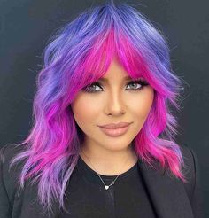 Pink And Purple Hair, Hair Color Placement, Funky Hair Colors, Color Block Hair, Dramatic Hair, Bright Hair Colors, Cute Hairstyles For Medium Hair