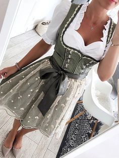 Elegant Lace V Neck Short Sleeve Polka Dots Dirndl Dress Three Piece German Traditional Dress, Dirndl Style, Dirndl Dress Oktoberfest, Woman Beer, Lace Costume, Oktoberfest Costume, Oktoberfest Outfit, Oktoberfest Party, Mid Skirt