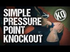 a man is sitting on the ground with his leg up in front of him and text that reads, simple pressure point knockout