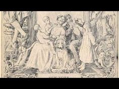 an old drawing of people and dogs