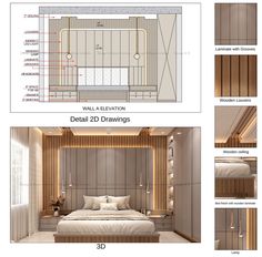 this is an image of a bedroom with wood paneling on the walls and floor