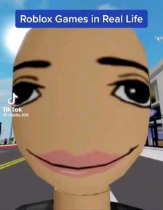 the face of a cartoon character is shown in front of a street with buildings and cars