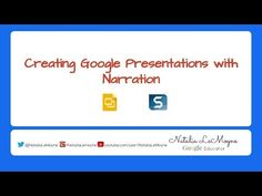 a blue and white banner with the words creating google presentations with narration