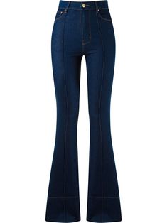 Dark blue cotton blend high waist flared jeans from Amapô featuring a waistband with belt loops, a concealed front fastening, a five pocket design, ribbed details and a leather tag at the rear. Flair Pants, Blue Flare Jeans, Flair Jeans, Dark Blue Jeans, Dark Jeans, Flared Jeans, Jeans Flare, Bell Bottom Jeans, Flare Jeans