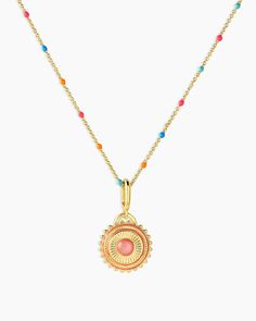 Featuring dainty enamel beads for a subtle pop of color, and a meaningful sun charm, the Sun Capri Necklace is the perfect way to personalize your everyday look. Easy to love and fun to layer, this 19" necklace is a must-have style in your jewelry collection. Sun Capri Necklace, 18k Gold, Women's by gorjana Colorful Pendant Necklace, Gorjana Jewelry Necklace, Utah Girl Jewelry, Tangled Sun Necklace, Funky Gold Jewelry, Colorful Gold Jewelry, Evry Jewels Necklaces, Cute Summer Necklaces, Waterproof Necklaces