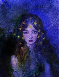 a painting of a woman with stars on her head