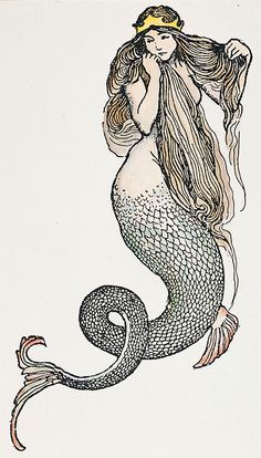 a drawing of a mermaid with long hair