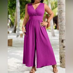 Shein Vcay Plus Size Solid Color Sleeveless Wide Leg Jumpsuit With Cinched Waist For Vacation & Leisure. Size 16 (2xl). Fit More Like A 14-16. Red Violet. No Pockets. Never Worn, Washed Once. Red Violet, Wide Leg Jumpsuit, Cinched Waist, Pant Jumpsuit, Size 16, Jumpsuit Romper, Violet, Wide Leg, Jumpsuit