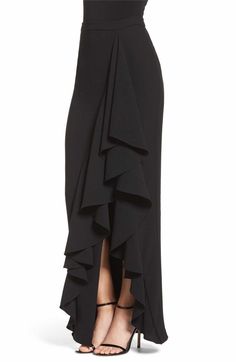 Chic Black Draped Skirt For Workwear, Black Draped Midi Skirt For Evening, Elegant Black Draped Pencil Skirt, Formal Black Relaxed Draped Skirt, Black Formal Relaxed Draped Skirt, Elegant Black Draped Cocktail Skirt, Black Relaxed Draped Skirt For Formal Occasions, Elegant Black Draped Skirt For Evening, Formal Asymmetrical Draped Ruffled Skirt