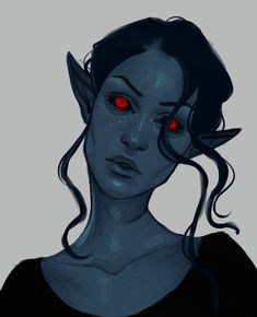 a drawing of a woman with red eyes