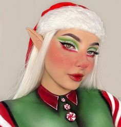 Cute Elf Makeup Looks Christmas, Elf Make Up Christmas, Christmas Elf Makeup Looks Easy, Easy Elf Makeup Christmas, Xmas Elf Makeup, Santa Elf Makeup, Ugly Christmas Sweater Makeup, Christmas Elf Makeup Simple, Christmas Alt Makeup