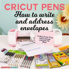 cricut pens how to write and address envelopes on a table with flowers