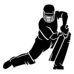 a black and white silhouette of a cricket player