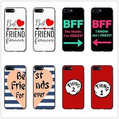 four phone cases with different sayings on them, one is for friends and the other has