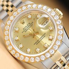 LADIES ROLEX DATEJUST FACTORY CHAMPAGNE DIAMOND DIAL 18K YELLOW GOLD STEEL WATCH | eBay Rolex Diamond, Gold Diamond Watches, Gold Rolex, Womens Watches Luxury, Rolex Watch, Wedding Decor Elegant, Champagne Diamond, Bezel Diamond, Rolex Datejust