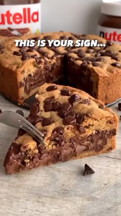 a chocolate chip cookie cake is cut in half