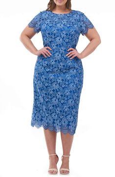 JS Collections Floral Lace Cocktail Dress #Sponsored , #ad, #Floral#Collections#JS Blue Lace Dress Outfit, Lace Gown Dress, Cocktail Dress Plus Size, Cocktail Dress Plus, Guipure Dress, Lace Dress Outfit, Lace Dress Styles, Plus Size Cocktail Dresses, Lace Cocktail Dress