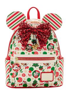 PRICES MAY VARY. Officially Licensed Disney Bag - exclusive design to Retrofacts! Faux Leather with Printed Details, Sequined Bow and Real Bells! Front zipper pocket. Adjustable shoulder straps. Top carry handle. Printed Fabric Lining. Fashion Bag For Women and Juniors. Not intended for the use of children under 12 years Measures: 9" W x 10.5" H x 4.5" D - Allover prints will vary. Stand out this Holiday season with this Retrofacts exclusive design from Loungefly featuring Minnie Mouse and Chris Minnie Mouse Christmas, Minnie Christmas, Disney World Outfits, Yellowstone Park, Christmas Disney