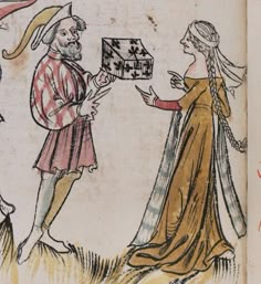 an illustration of a man handing something to a woman