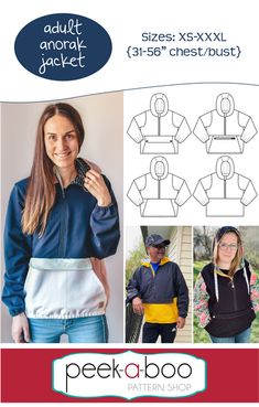 an adult jacket with hood and sleeves in three different colors, the pattern is easy to sew