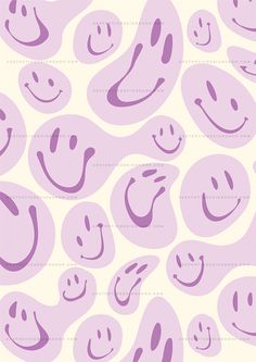 purple smiley faces on white background for wallpaper or wrapping paper, with different sizes and shapes