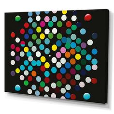 an abstract painting with multicolored dots on black background canvas print wall art decor