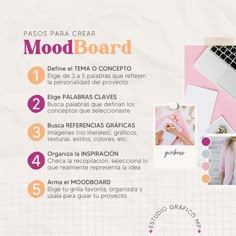 an advertisement for mood board with photos and text