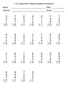 the addition worksheet is filled with numbers