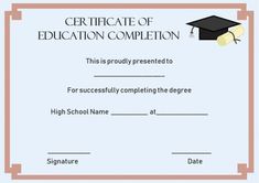 certificate of education completion template for students