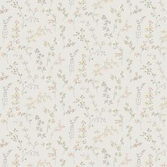 a white wallpaper with small flowers and leaves on the back ground, in pastel colors