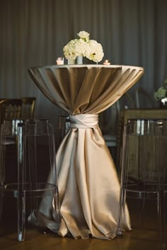 the table is set with candles and flowers