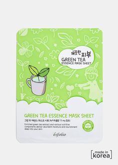 ESFOLIO Pure Skin Essence Mask- Green Tea  COSMETICS - Shop Miss A Skin Essence, Pure Skin, Green Tea Mask, Cleansing Mask, Concealer Palette, Face Sheet Mask, Mask Sheet, Charcoal Mask, Dry Face