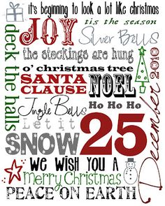 christmas typographs with the words and numbers