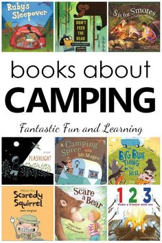 children's books about camping with the title overlaying it in black and white