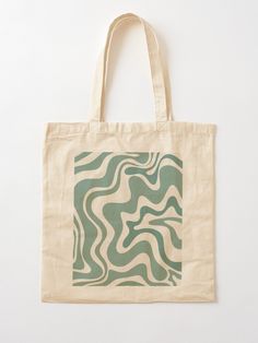 White Tote Bag Painting Ideas, Tote Bag Art Painting, Tote Bag Design Diy Paint, Sage Green And Cream, Abstract Tote Bag