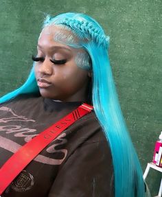 Teal Wig Black Women, Blue Wig Hairstyles, Unique Wig Hairstyles, Lace Frontal Hairstyles, Vacay Hairstyles, 21st Birthday Hairstyles, Ponytail Ideas, Lace Wigs Styles