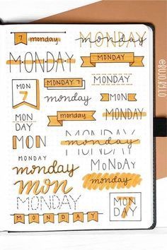 a notebook with some writing on it and the words monday written in different languages,