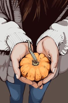 two hands holding a small pumpkin in their palms